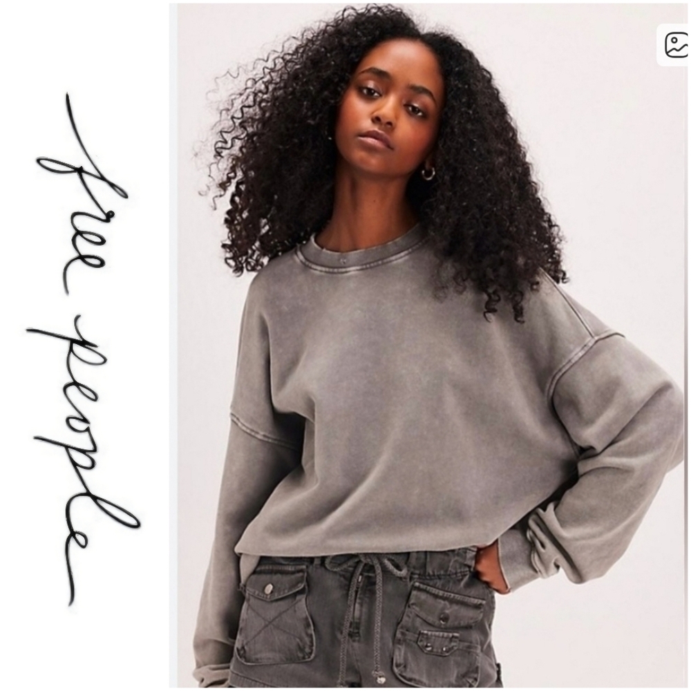 NWT Free People Falling Forward Snow Washed Destroyed Pullover Sweatshirt Sz XS